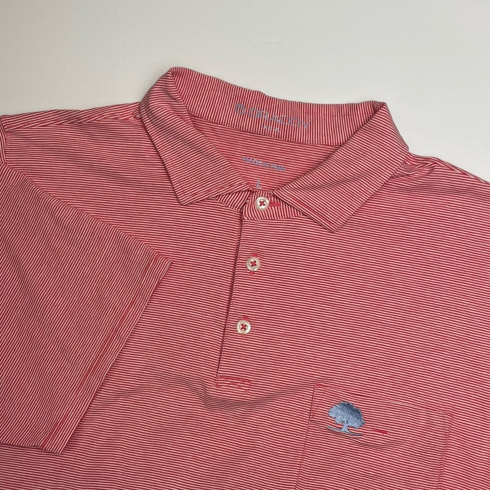 B Draddy‎ Polo Shirt Mens Large Red Micro Stripe Pima Cotton Stretch Pocket
